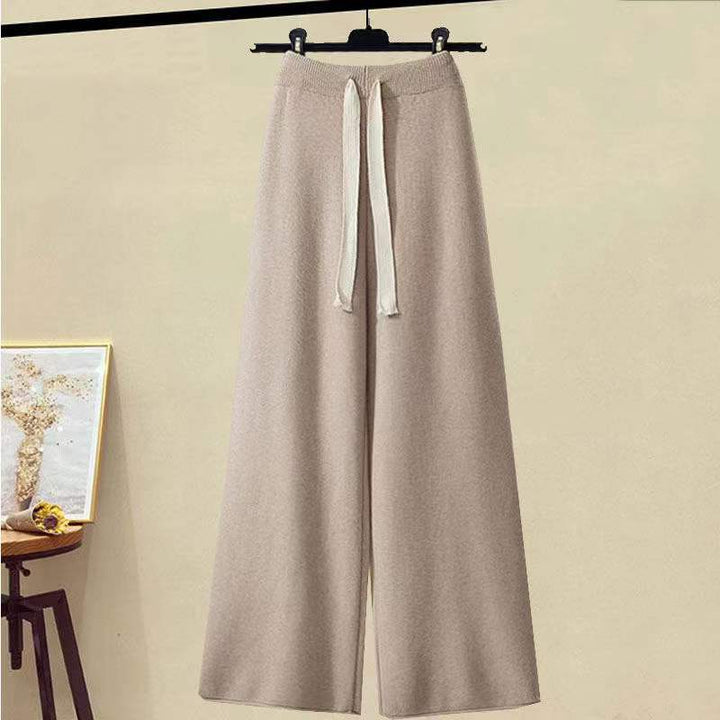 Thickened Coarse Yarn Knitwear Wide Leg Pants Two-piece Set-Women's Outerwear 2023-Zishirts