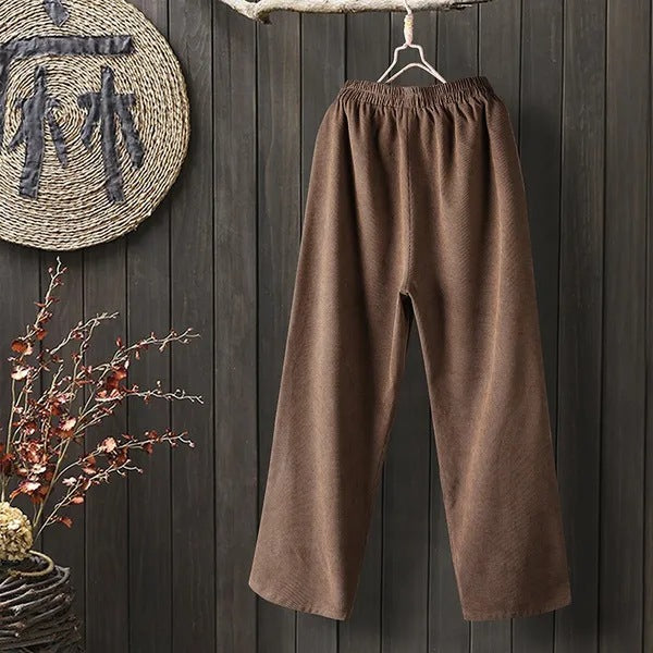 Women's Fashion Corduroy Elastic Waist Solid Color Pocket Casual Pants Harem Loose Trousers-Women's Outerwear 2023-Zishirts