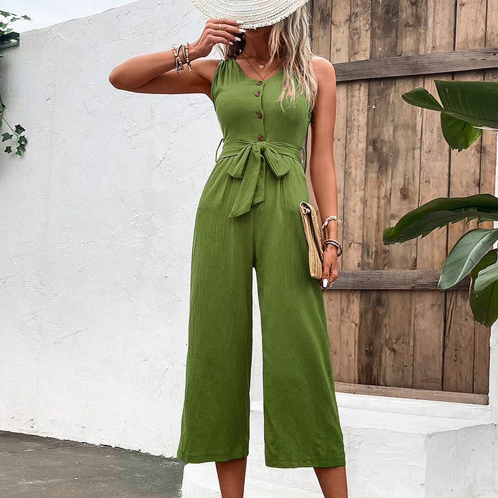 V-neck Temperament Commute Waist Slimming One-piece Trousers-Women's Outerwear 2023-Zishirts