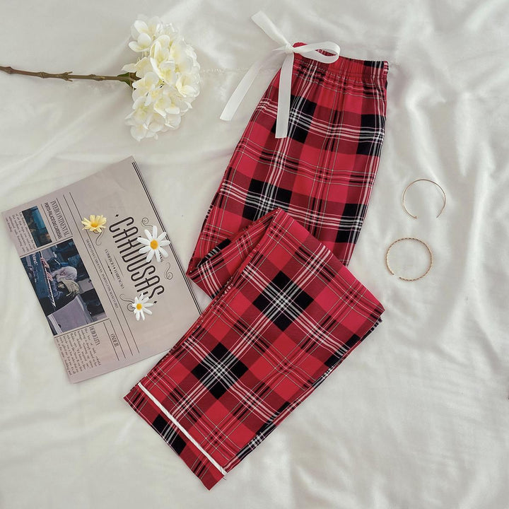 Women's Plaid Artificial Cotton Pajama Pants-Women's Outerwear 2023-Zishirts