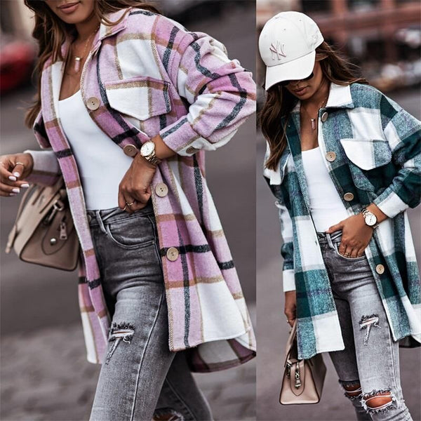 Fashion Ladies Plaid Wool Coat-Women's Outerwear 2023-Zishirts