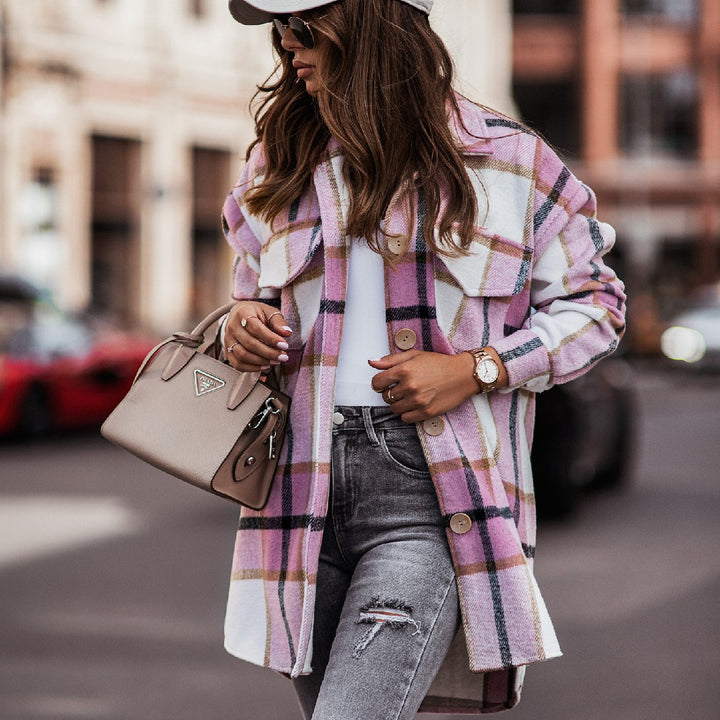 Fashion Ladies Plaid Wool Coat-Women's Outerwear 2023-Zishirts