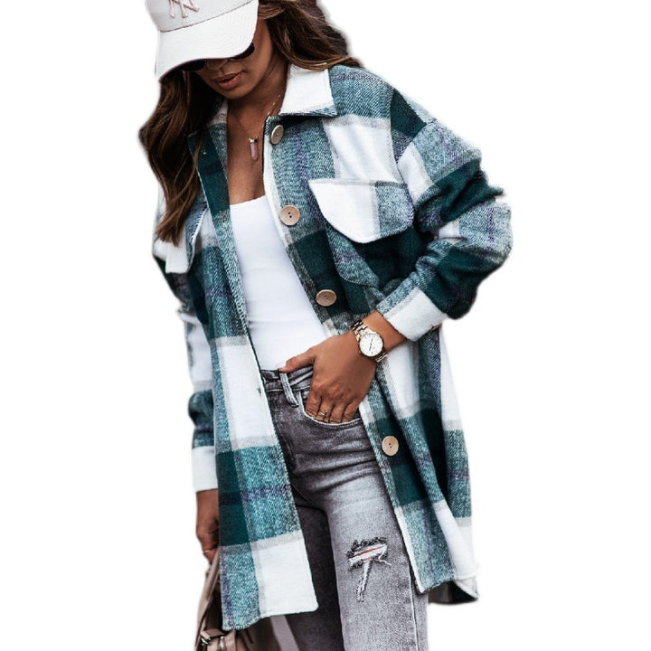 Fashion Ladies Plaid Wool Coat-Women's Outerwear 2023-Zishirts