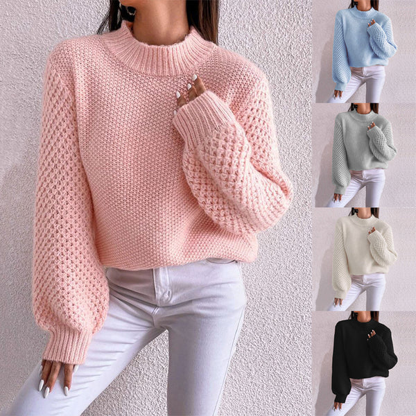 Women's Fashion Autumn And Winter Leisure Long Sleeve Round Neck Pure Color Warm Keeping Sweater-Women's Outerwear 2023-Zishirts