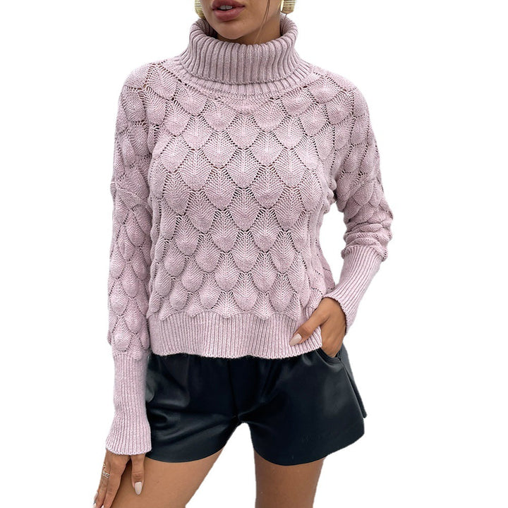 Women's Turtleneck Pullover Rhombus Sweater-Women's Outerwear 2023-Zishirts