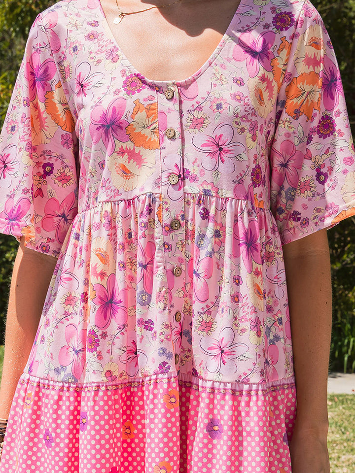 Floral Print Short Sleeve Dress Women's Clothing-Women's Outerwear 2023-Zishirts