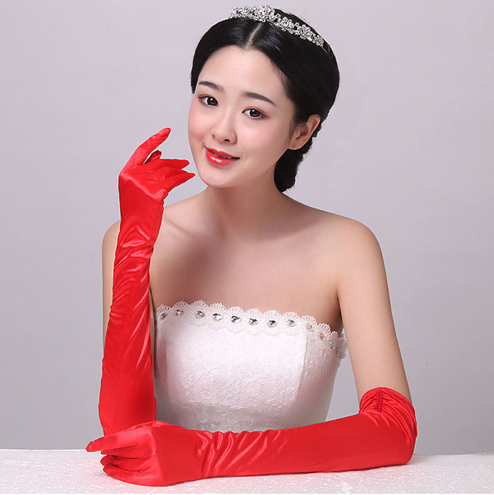 Double-row Beaded Satin Sun Protection Scar Cover Up Oversleeve Bridal Wedding Gloves-Women's Outerwear 2023-Zishirts