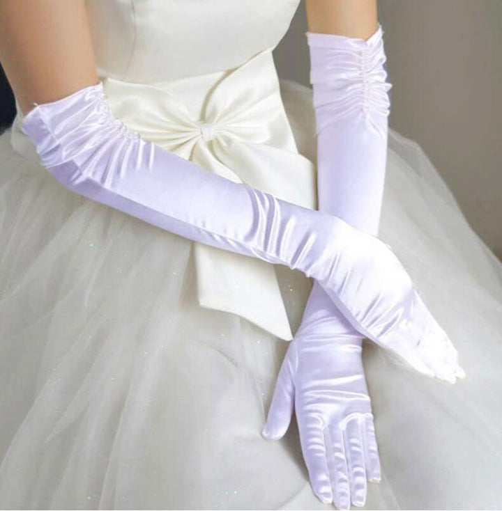 Double-row Beaded Satin Sun Protection Scar Cover Up Oversleeve Bridal Wedding Gloves-Women's Outerwear 2023-Zishirts