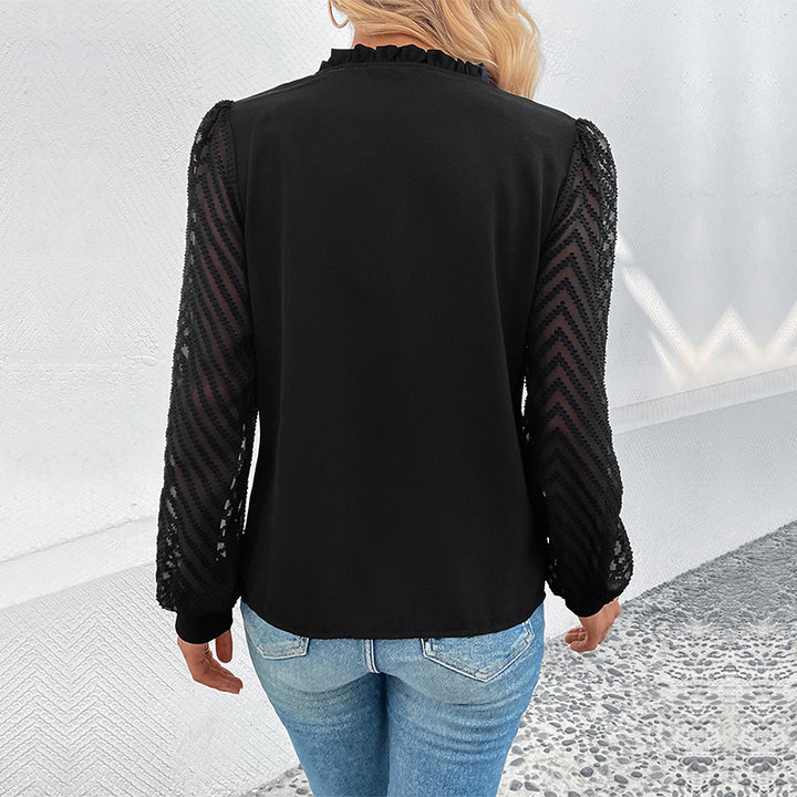 Women's Shirt Lace Stitching Long Sleeve Hot French Style V-neck Buckle Top-Women's Outerwear 2023-Zishirts