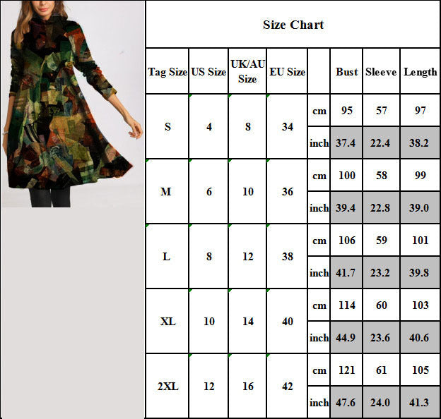 Autumn And Winter Women's Clothing Turtleneck Print Long Sleeve Dress-Women's Outerwear 2023-Zishirts