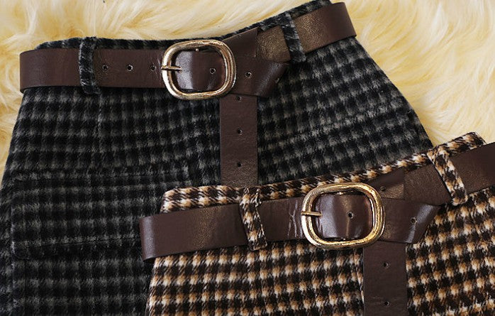 Autumn And Winter Woolen Plaid Sheath Skirt Women-Women's Outerwear 2023-Zishirts