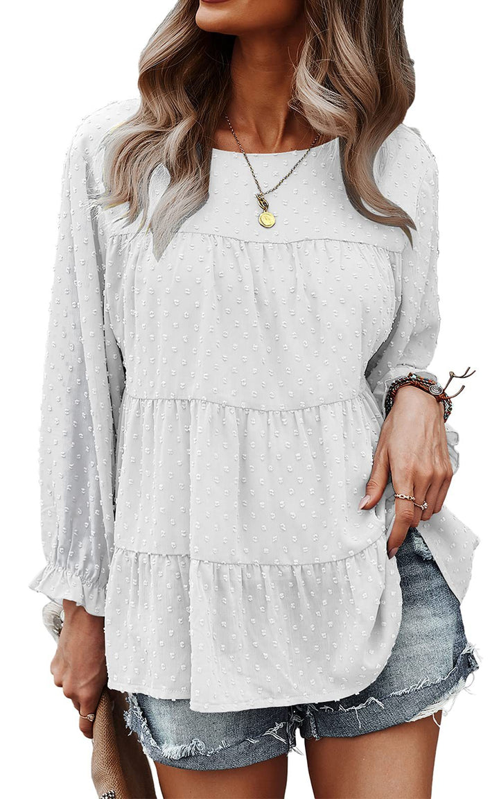 Loose Chiffon Shirt Round Neck Ruffle Top-Women's Outerwear 2023-Zishirts