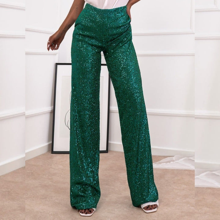 Pure Color Sequins Fashion Casual Straight Pants-Women's Outerwear 2023-Zishirts