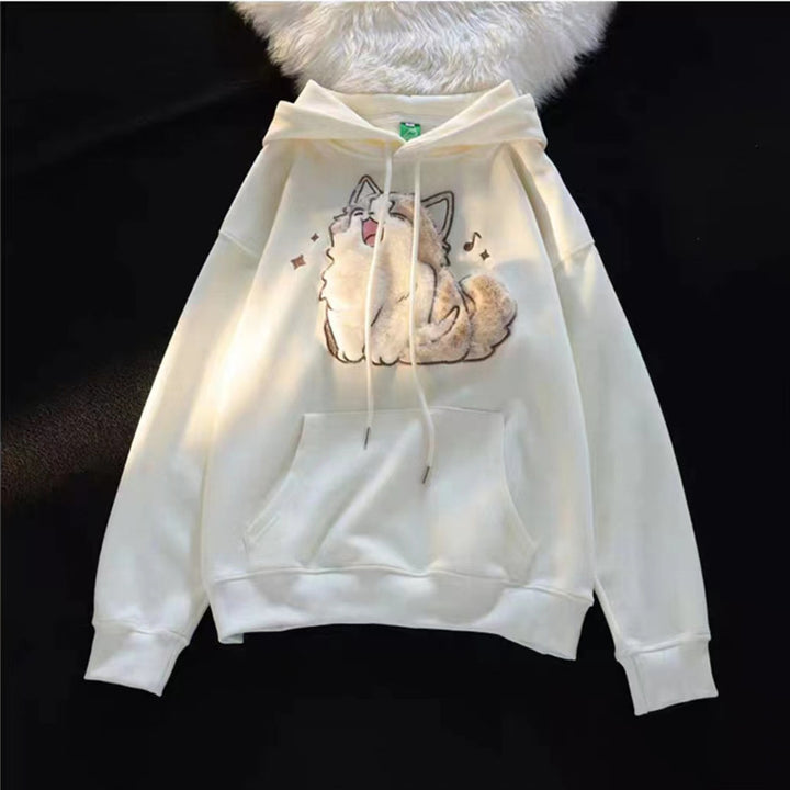 Embroidered Kitten Female Fleece-lined Thickened Hooded Sweatshirt-Women's Outerwear 2023-Zishirts