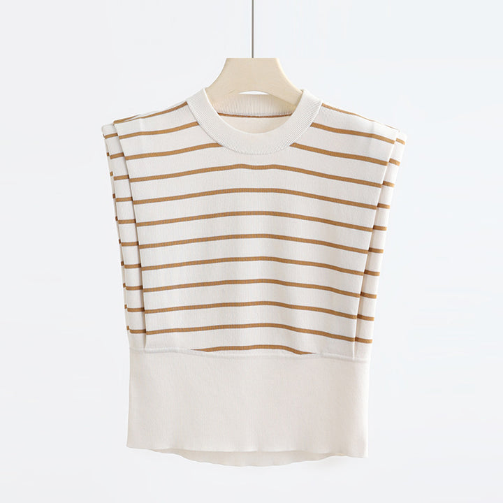 Right-angle Shoulder Sleeveless Striped Ice Silk Round Neck Vest Top Sweater-Sweaters-Zishirts