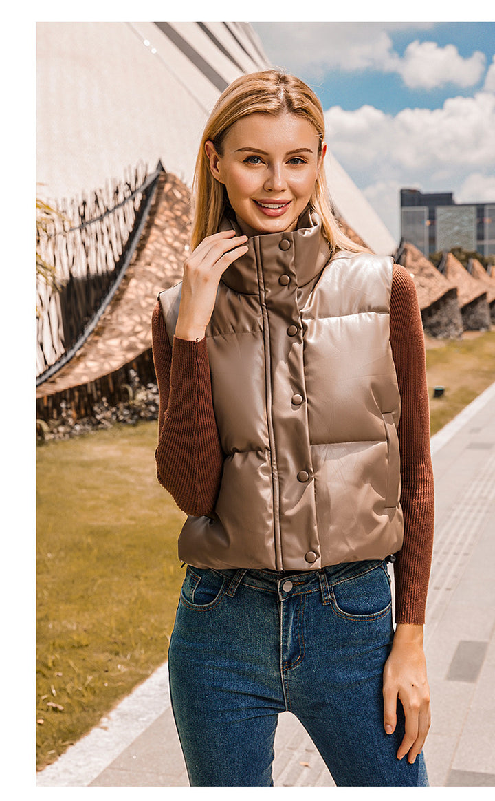 Polyester Cotton-padded Jacket Vest Sleeveless Stand Collar Vest Top-Women's Outerwear 2023-Zishirts