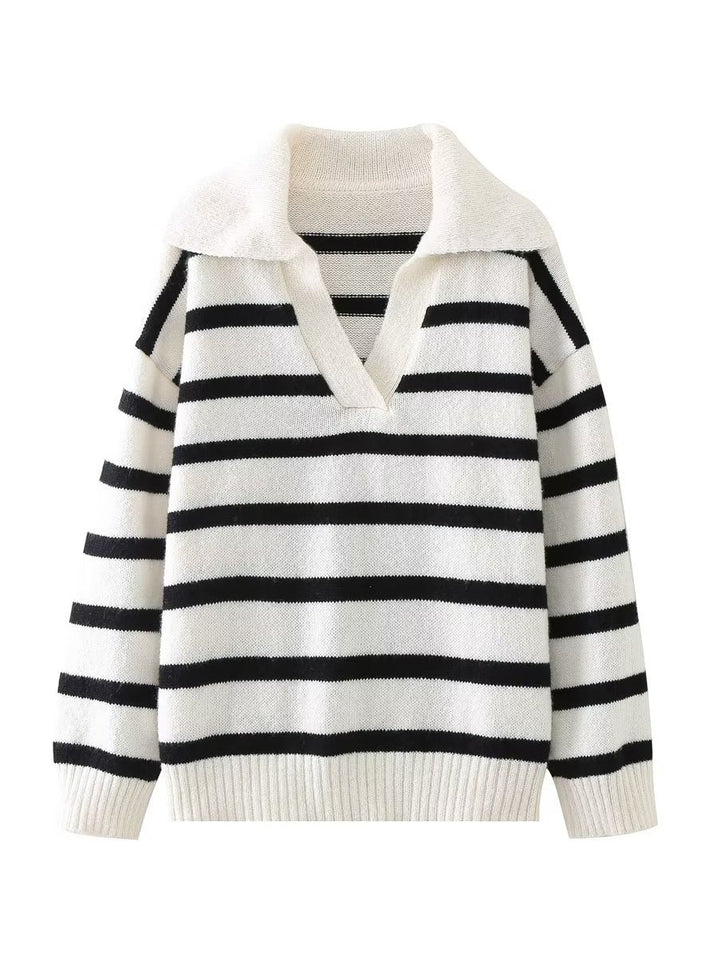 Autumn And Winter New Women's Clothing Loose Temperament Idle Style Striped Knitted Sweater-Women's Outerwear 2023-Zishirts