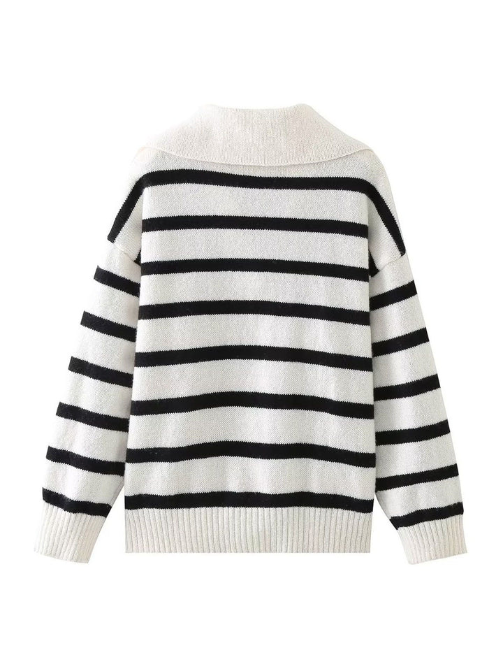 Autumn And Winter New Women's Clothing Loose Temperament Idle Style Striped Knitted Sweater-Women's Outerwear 2023-Zishirts