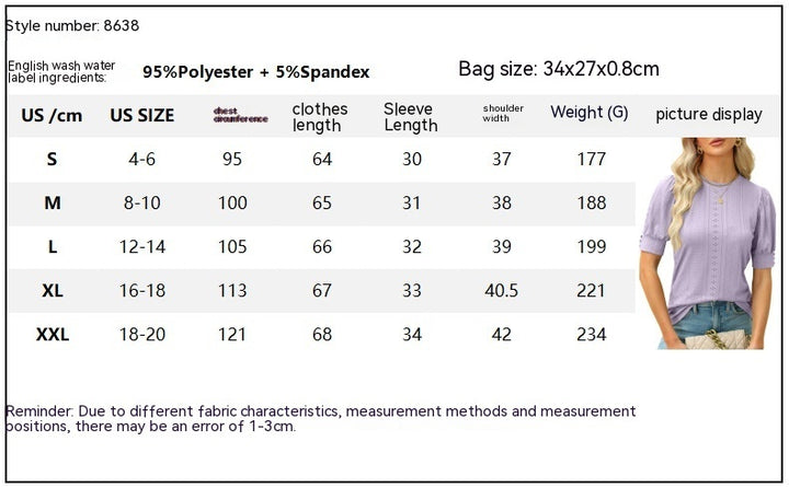 Summer Round Neck Hole Hollow-out Button Short-sleeved Casual Top-Women's Outerwear 2023-Zishirts