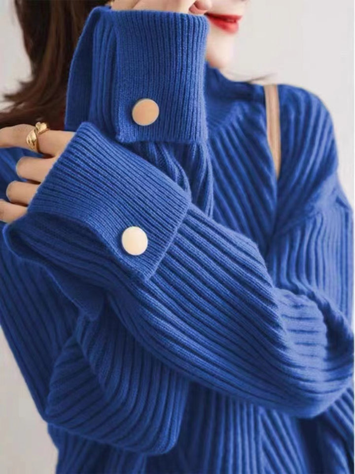 Autumn And Winter Japanese And Korean New Half Turtleneck Sweater Design Cuff Sweater For Women-Women's Outerwear 2023-Zishirts