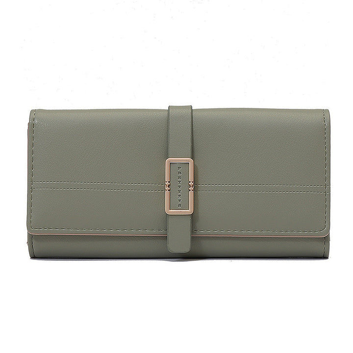 Long Metal Buckle Simple Tri-fold Clutch-Women's Bags-Zishirts