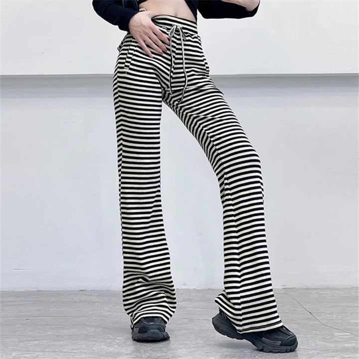 Contrast Color Stripes Bell-bottom Pants-Suits & Sets-Zishirts