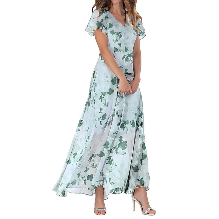 Women's Short Sleeve Printed Chiffon Dress-Lady Dresses-Zishirts