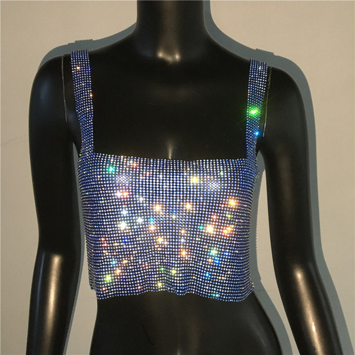 Women's Rhinestone Hot Girl Camisole Carnival Super Shiny Metal Rhinestone Top-Women's Outerwear 2023-Zishirts