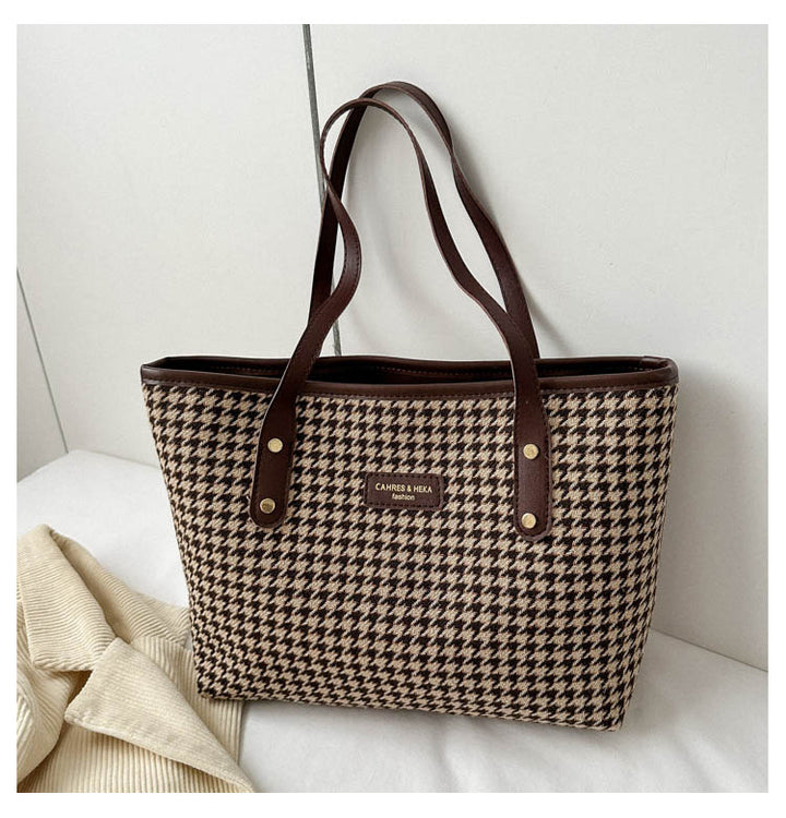 Houndstooth Shoulder Bag Winter Fashion Commuting Handbags WOmen Large Capacity Totes Casual Shopping Bag-Women's Bags-Zishirts