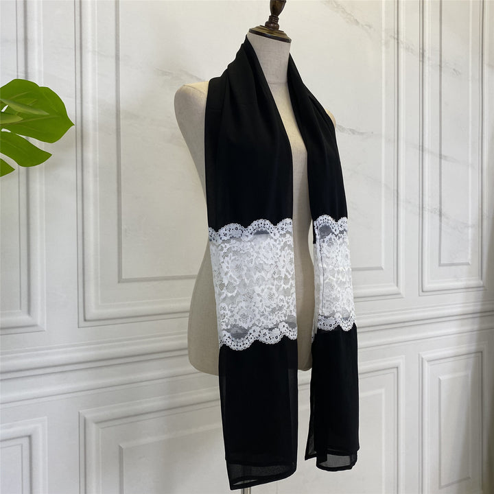 Women's Black Paneled White Lace Chiffon Bandana-Scarves & Wraps-Zishirts