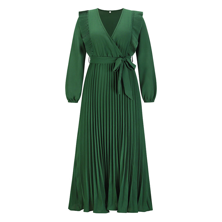 V-neck Swing Pleated Dress-Womens 2024 March-Zishirts