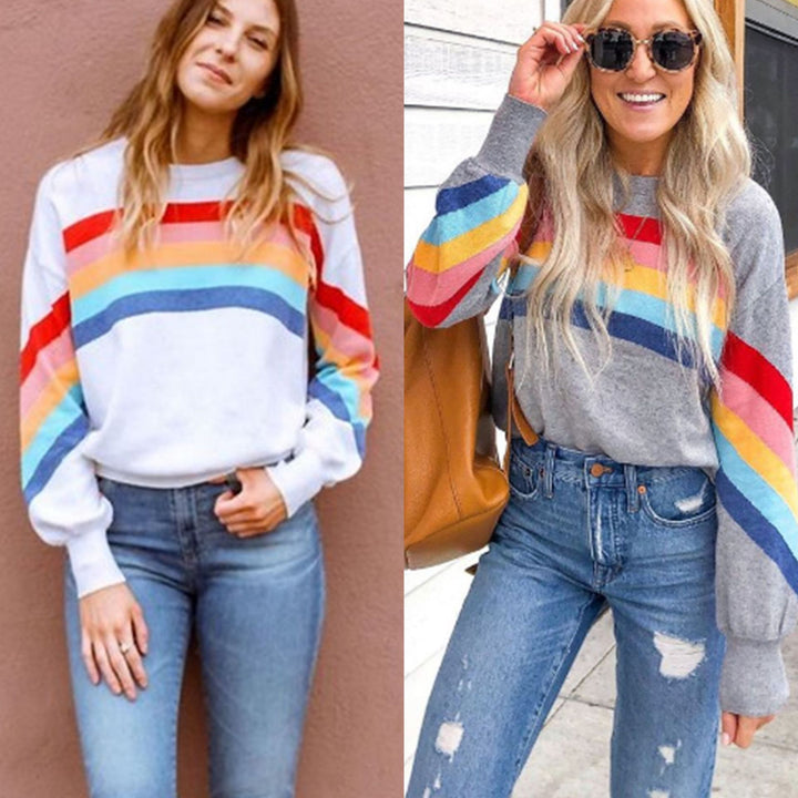 Spring And Summer Rainbow Pullover Casual Long Sleeve Sweatshirt-0-Zishirts