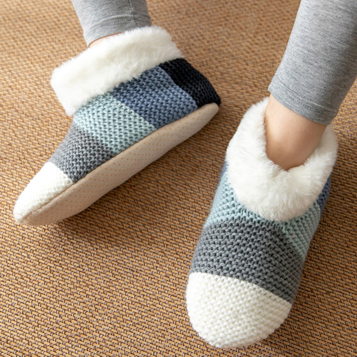 Women's Color-matching Knitted Plush Floor Socks Home Indoor Warm Non-slip Carpet Socks Winter Fashion-Womens Footwear-Zishirts