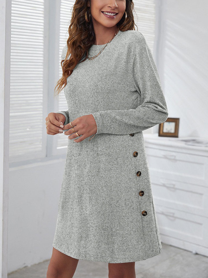 Long-sleeved Round-neck Straight Dress Fashion Casual Loose Solid Color Dress For Women Fall Spring Clothing-Lady Dresses-Zishirts