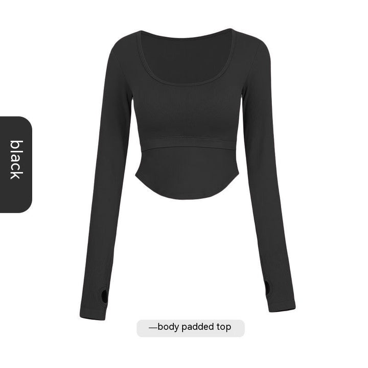 Thread Fitted Yoga Clothes Long Sleeve Women's One-piece With Chest Pad Skinny Slimming Fitness Sports Top-Women's Outerwear 2023-Zishirts