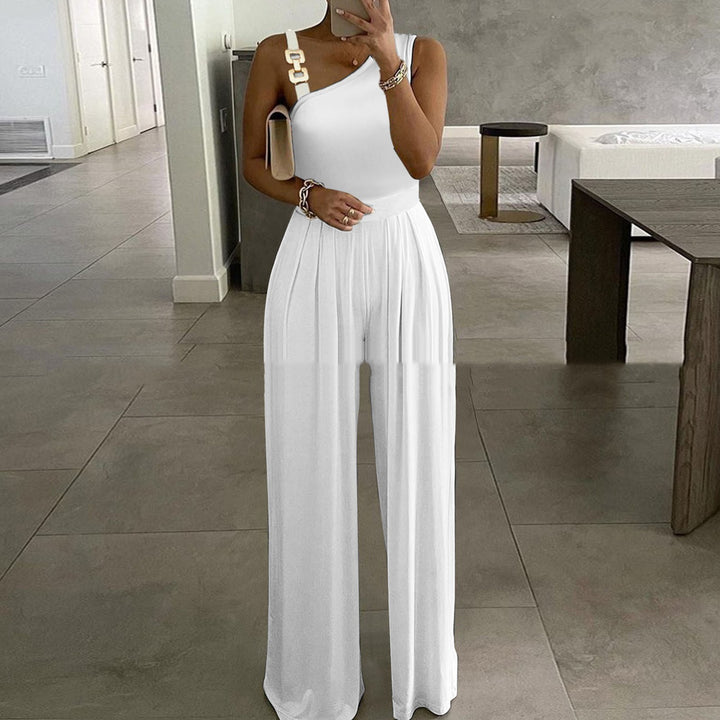 Women's Metal Buckle Vest Top High Waist Wide Leg Jumpsuit-0-Zishirts