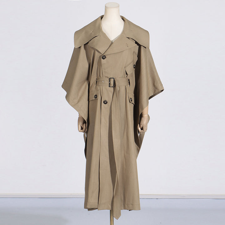 Cape Trench Coat For Women Fall Long-Jackets-Zishirts