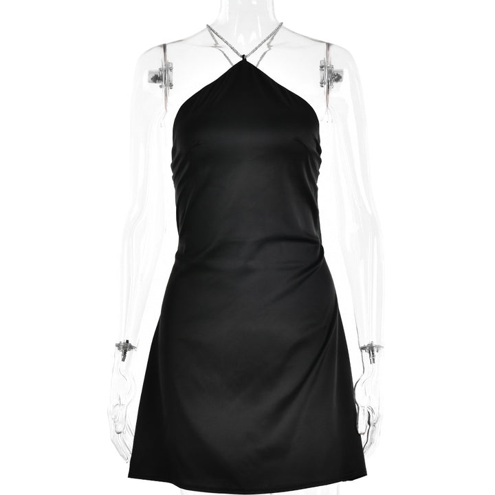Strap Rhinestone Neck Hanging Short Dress-Lady Dresses-Zishirts