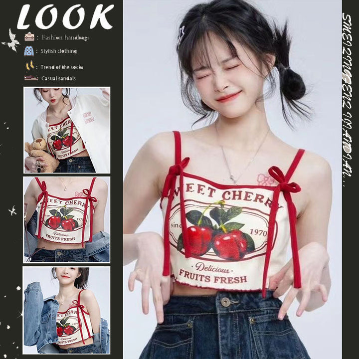 Sweet Spicy Girl Cherry Print Camisole-Blouses & Shirts-Zishirts