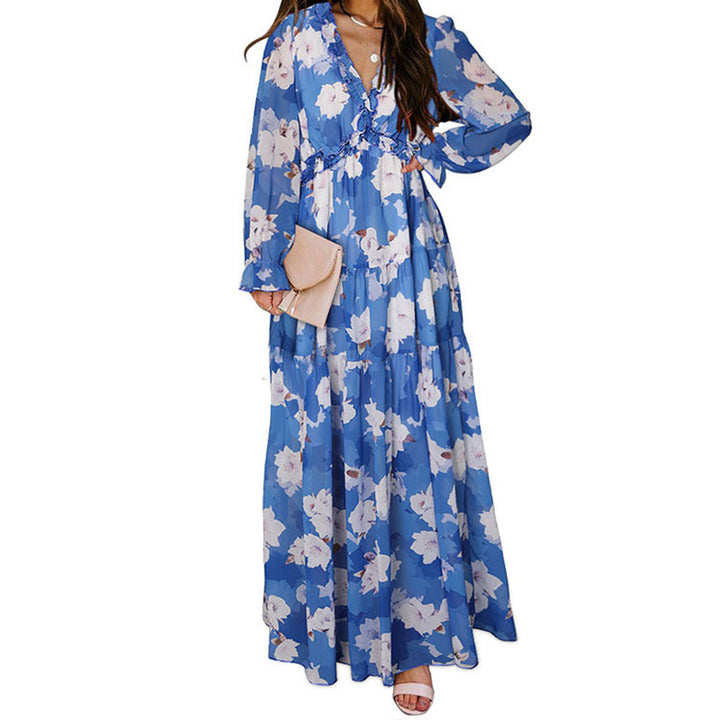 Printed Long Sleeve Dress Women's V-neck Loose-Women's Outerwear 2023-Zishirts