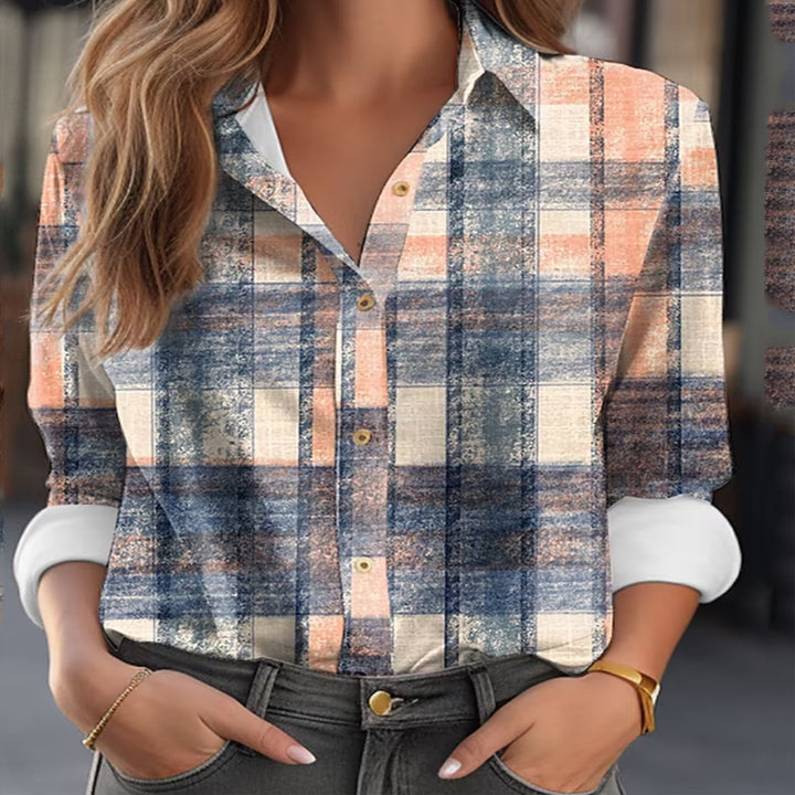 Women's Color Matching Plaid Long-sleeved Shirt-Women's Outerwear 2023-Zishirts