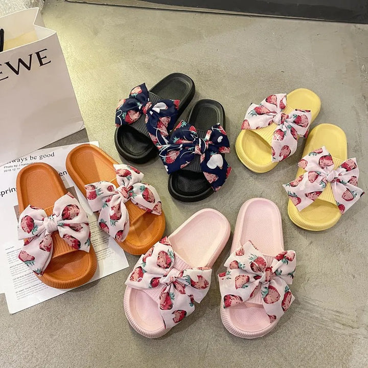 Women's Fashion Casual Strawberry Bow Casual Slippers-Womens Footwear-Zishirts