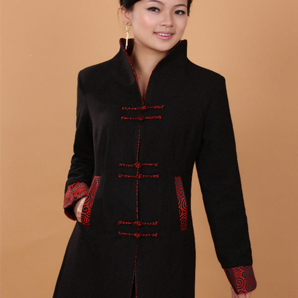 Autumn Ethnic Style Women's Retro Wool Mid-length Trench Coat-Women's Outerwear 2023-Zishirts