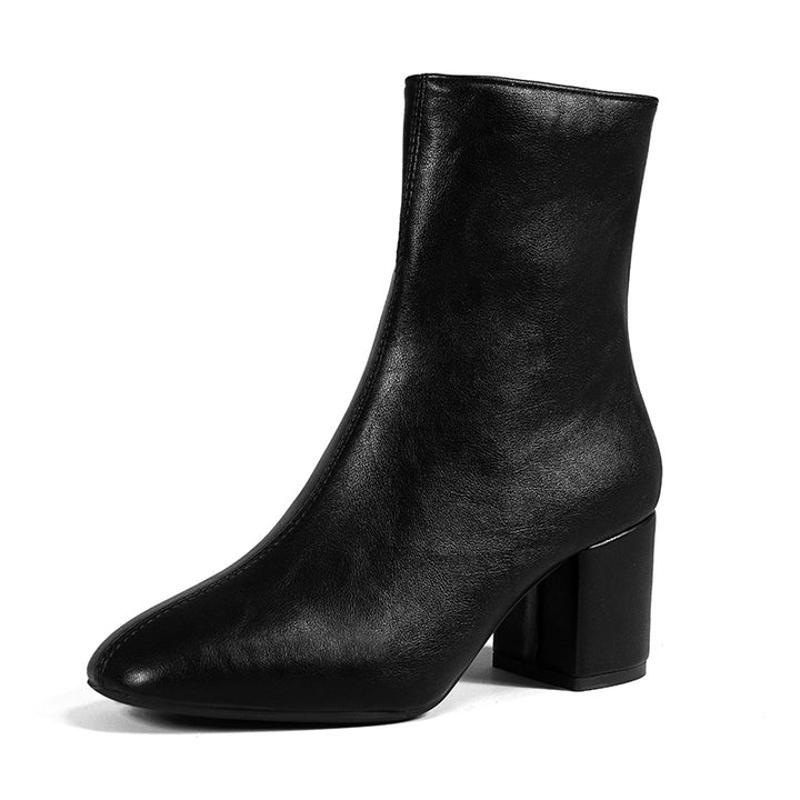 Chunky Heel Pointed Toe Boots With Side Zipper Fashion Mid-calf Boot For Women Shoes-4-Zishirts