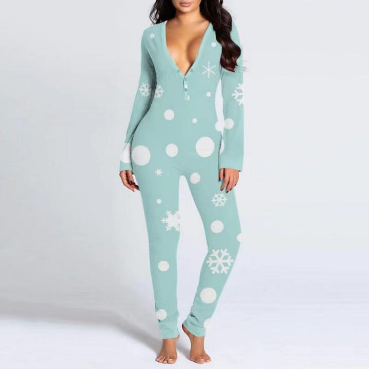 Printed Button Tight Jumpsuit For Women-Women's Outerwear 2023-Zishirts