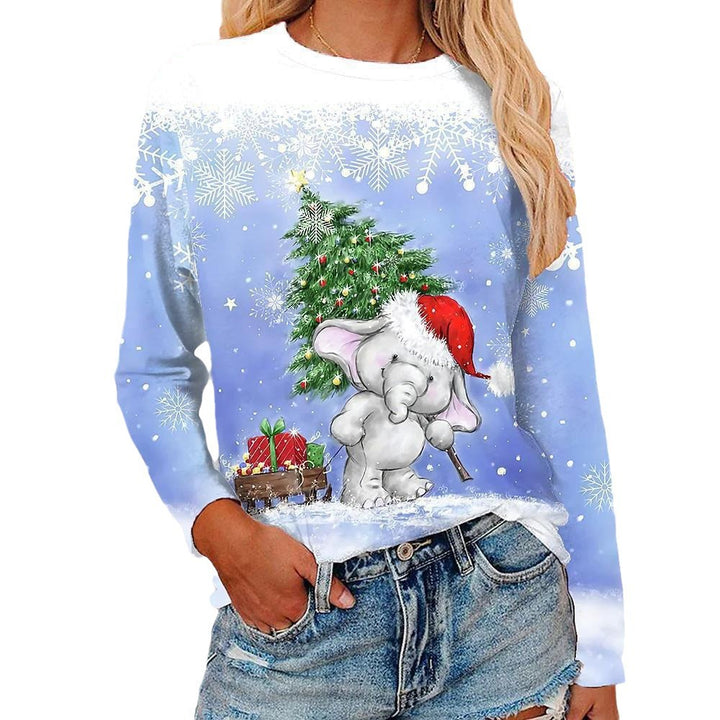 3d Digital Printing Christmas Women's Long-sleeved T-shirt Round Neck-Women's Outerwear 2023-Zishirts