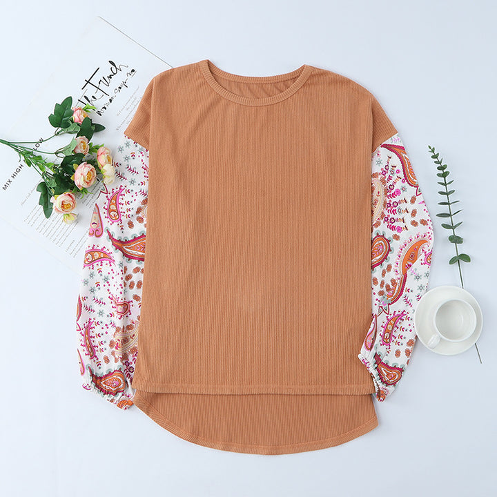 Women's Long Sleeve Printed Round Neck Pullover Loose Top-Blouses & Shirts-Zishirts