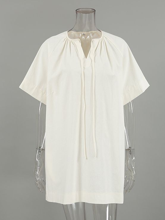 Women's Fashionable Elegant Cotton And Linen V-neck Lace-up Dress-Lady Dresses-Zishirts