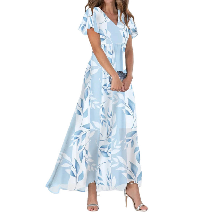 Women's Short Sleeve Printed Chiffon Dress-Lady Dresses-Zishirts