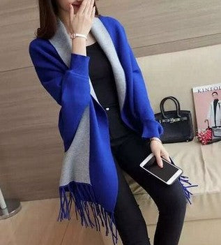 Ladies Shawl Cardigan Tassel Cape Sweater Coat-Scarves & Wraps-Zishirts